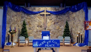 photo of a worship center prepared for Advent