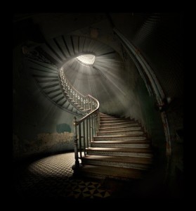 winding stairs with light at the top